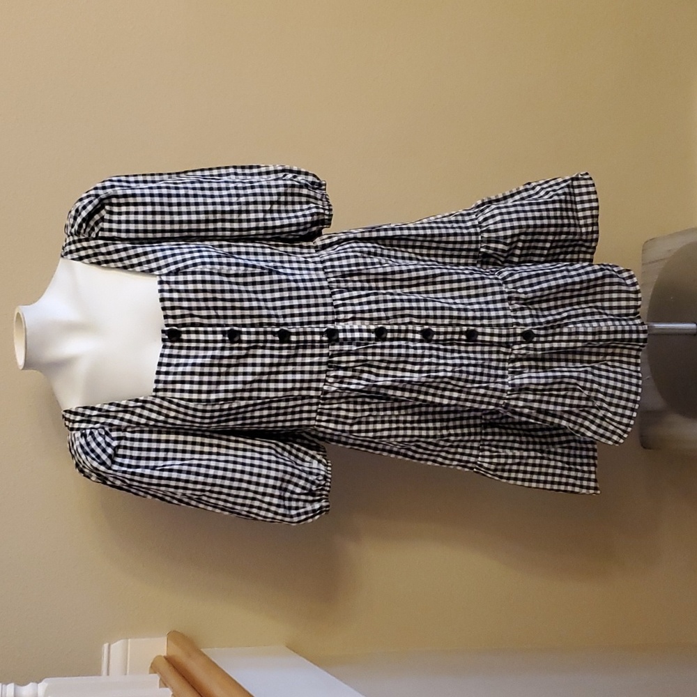 Womens Jack + Avery Gingham Dress Size Medium puffy Sleeve Ruffle Prairie NWT